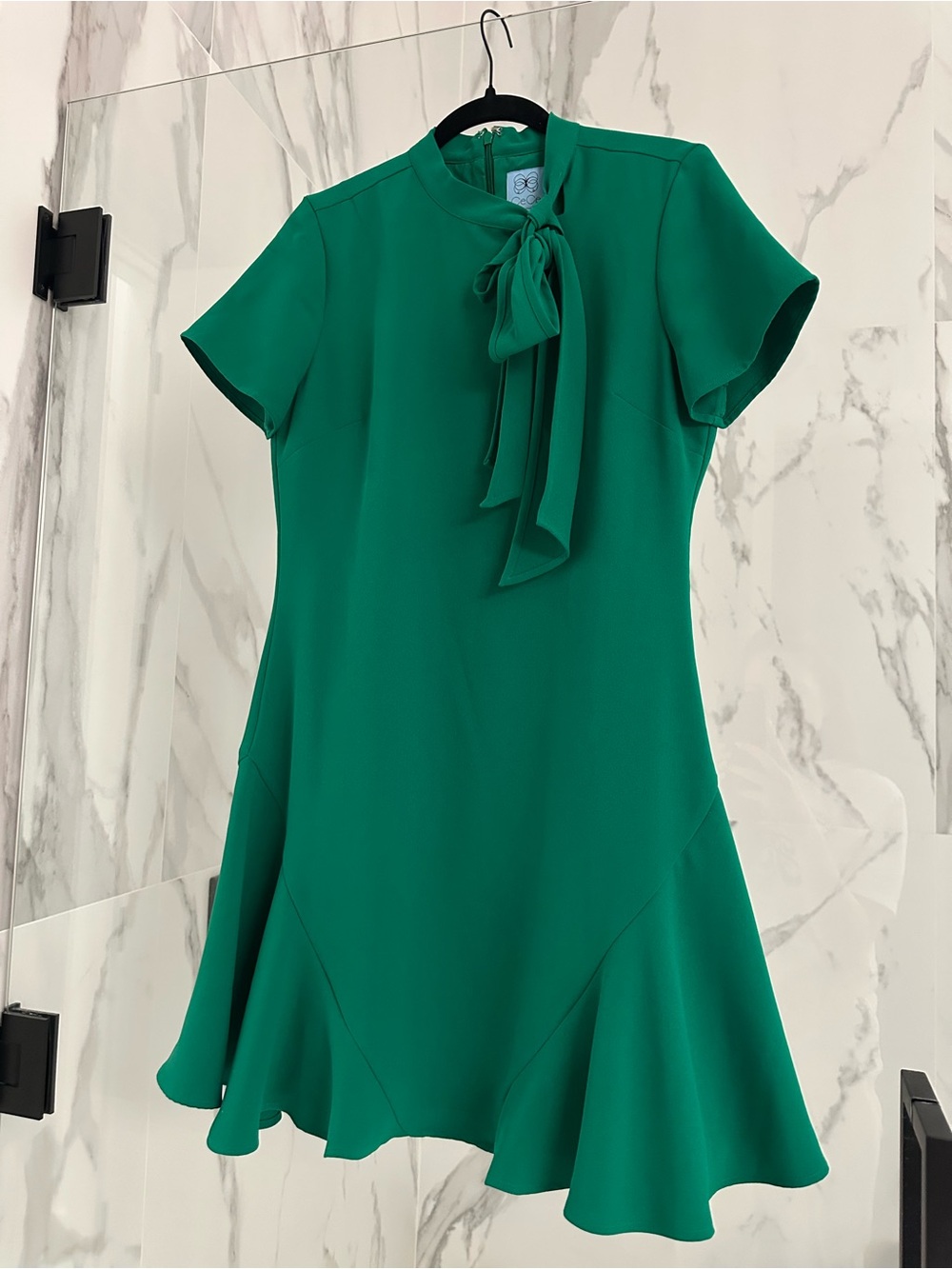 CeCe Emerald Green Tie-Neck Flared Dress